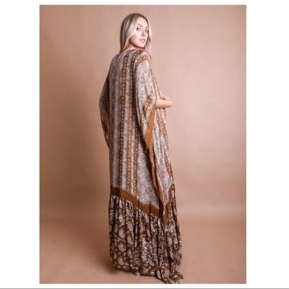 GO YOUR OWN WAY Cocoa Brown Paisley Floral Print Boho Kimono Cardi - Picture 13 of 15